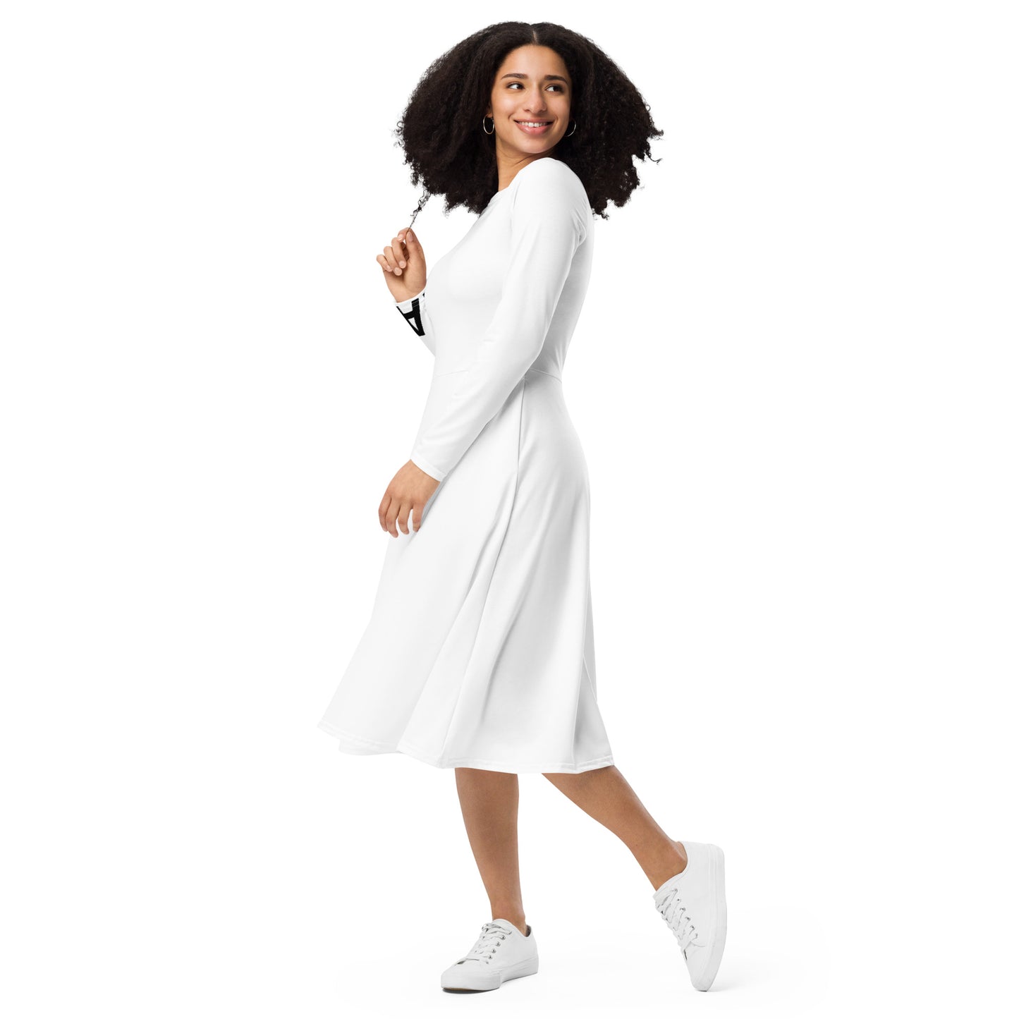 ASO Womens Long Sleeve Midi Dress