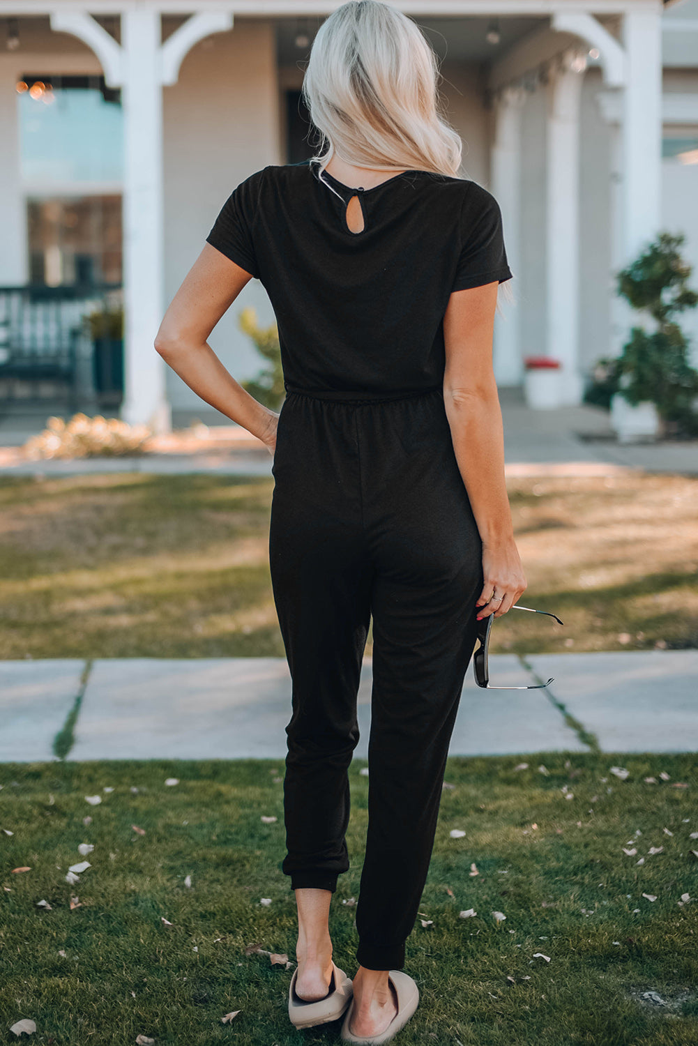 ASO Belted V-Neck Jogger Jumpsuit