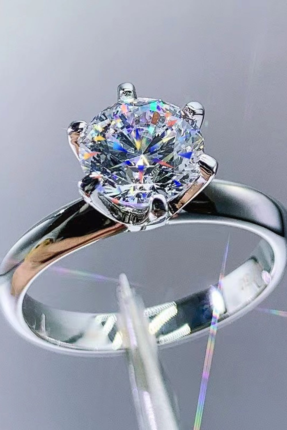 ASO Silver 3 Carat Moissanite 6-Prong Ring