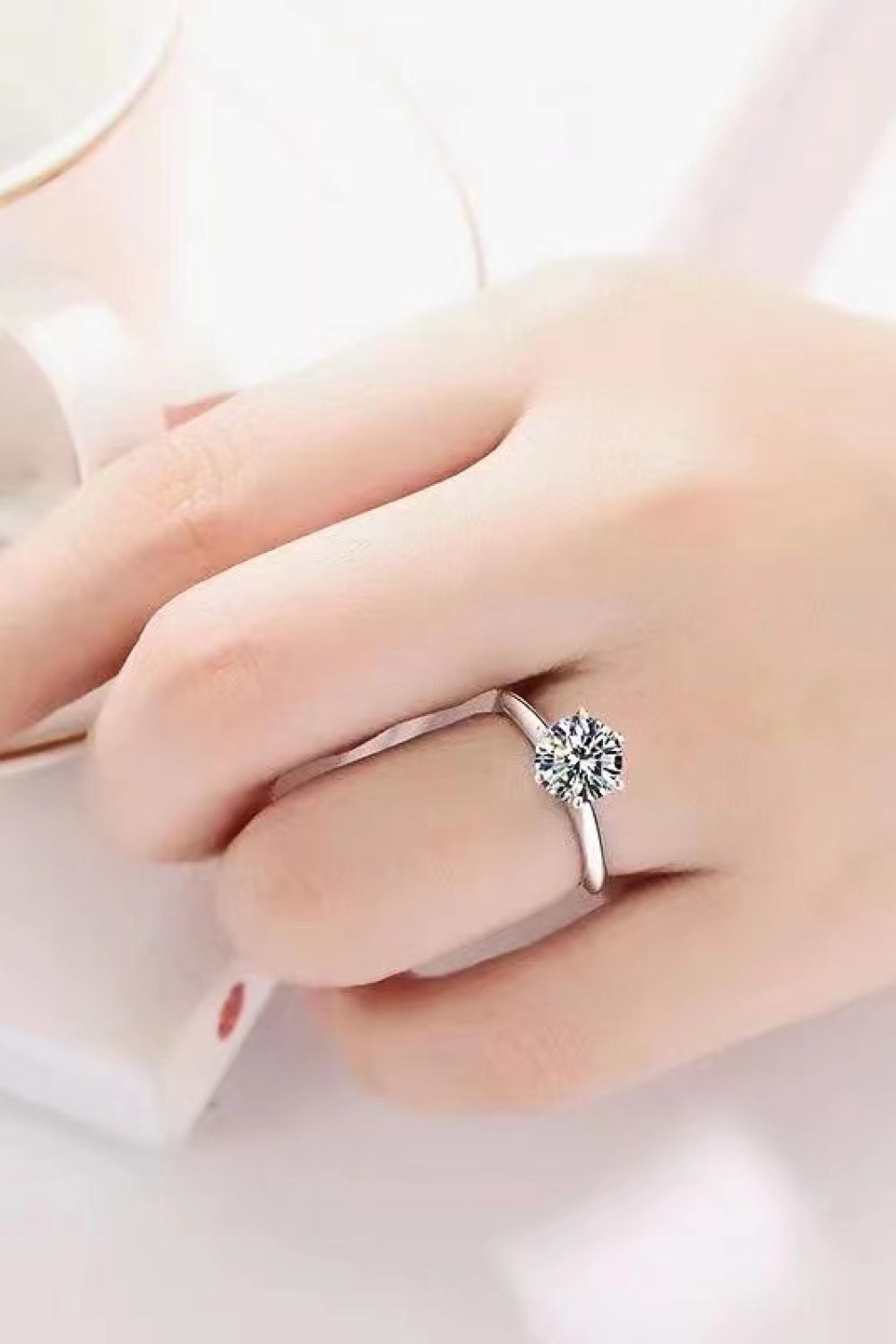 ASO Silver 3 Carat Moissanite 6-Prong Ring